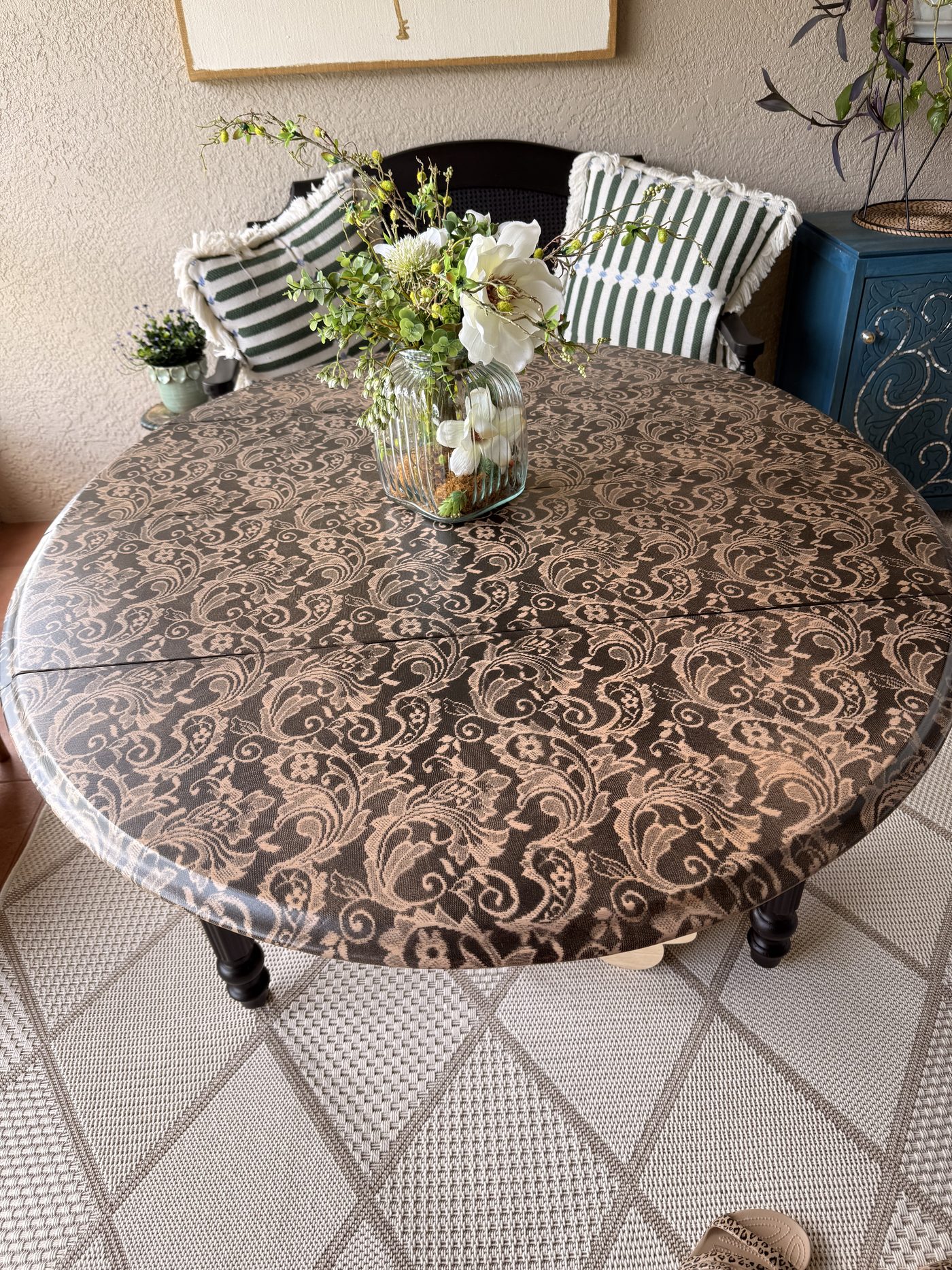 Hand-Stenciled Lace Drop-Leaf Table
